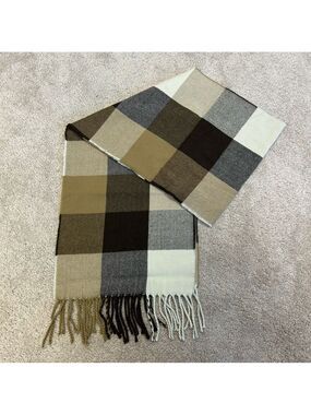 EDDIE Bauer tan Brown cream black ivory white plaid check square print scarf